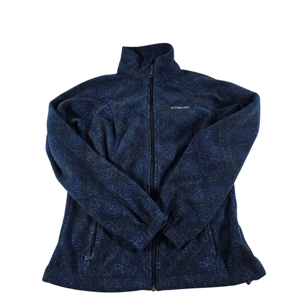 Columbia Womens Navy Blue Geometric Print Full Zip Fleece Jacket Small RN 69724
